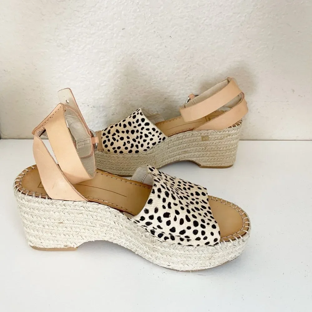 Dolce Vita Lesly Leopard Calf Hair Espadrille Wedges Size 9